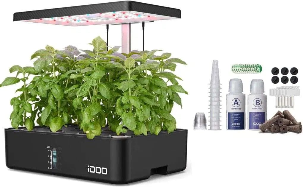 iDOO Hydroponics Growing System Kit 12Pods, Indoor Garden with LED Grow Light, Loved Gift for Green Thumbs Christmas, Built-in Fan, Auto-Timer, Adjustable Height Up to 11.3 for Home, Office