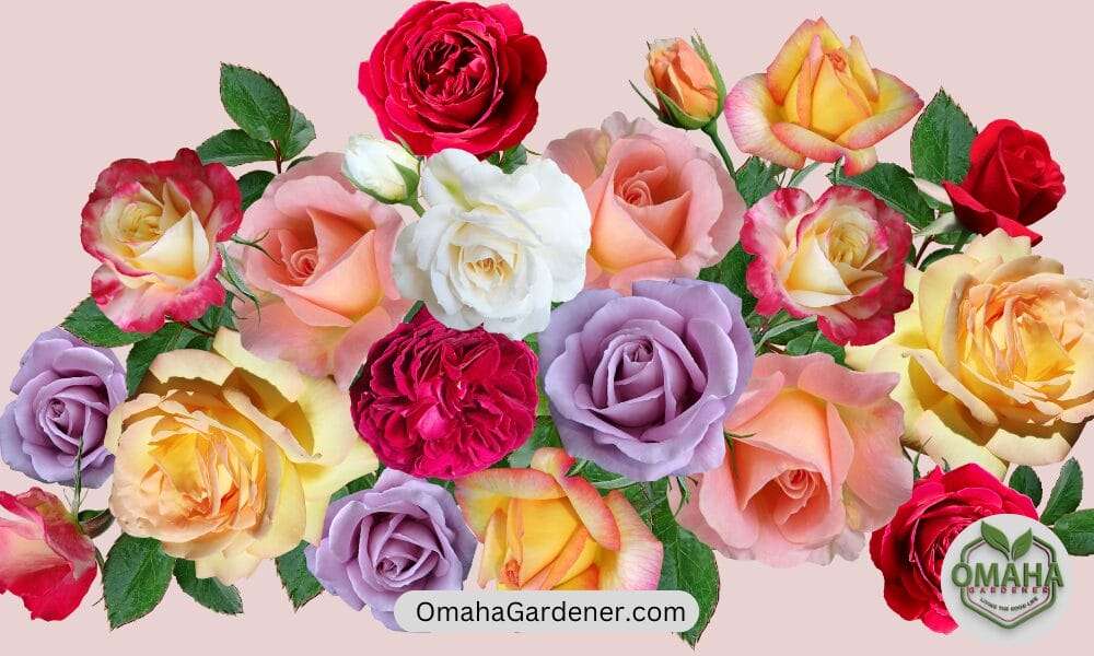 A group of colorful roses, perfect as cut flowers for Valentine's Day flowers or various climates.