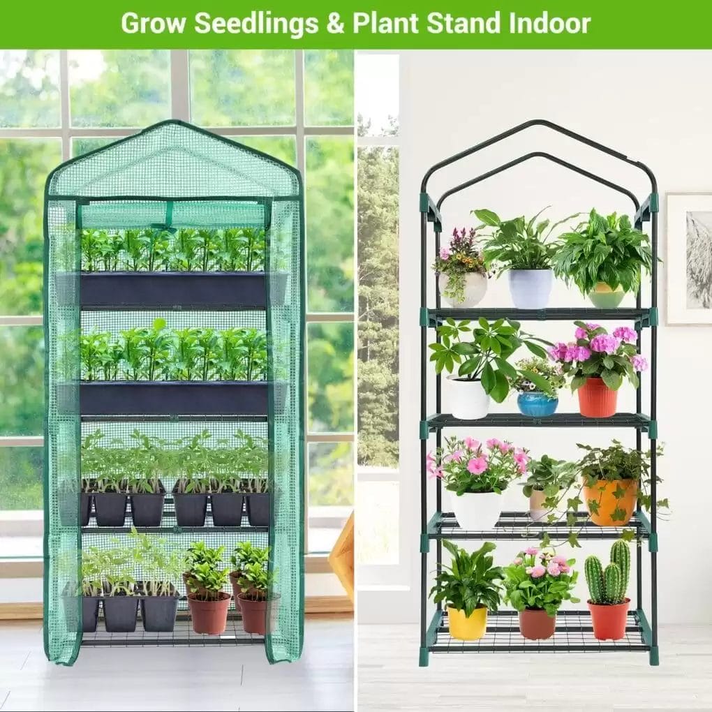 Mini Greenhouse with Screen Roof, Ohuhu Upgraded Portable 4 Tier Small Greenhouses for Outdoors Indoor with Reelable Door, Heavy Duty Plastic Green House for Outside Garden Patio Yard Porch Balcony