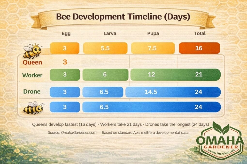 Bee development timeline infographic